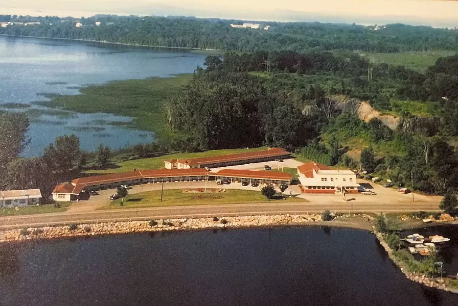Vintage aerial shot of the Sand Bar Inn - COURTESY OF MARK NAUD