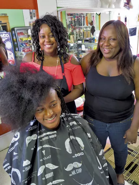 Mistre Newton (front) with Jacqueline Gibson and Miriam Apaloo - MATTHEW THORSEN