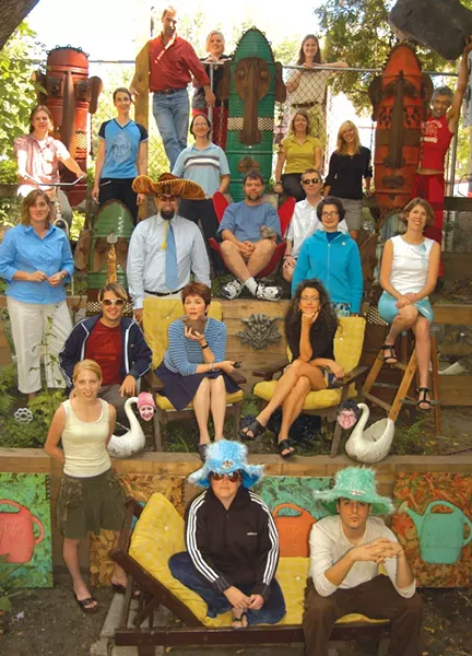 TOP ROW: Ken Picard, Allison Davis, Sarah Potter. - SECOND ROW: Michael Bradshaw, Margot Harrison with Peter Freyne T-shirt, Cathy Resmer, Katherine Reilly, Molly McGill, Matthew Thorsen. - THIRD ROW: Robyn Birgisson, Colby Roberts, Rick Woods, Jonathan Bruce, Meghan Dewald, Michelle Brown. - FOURTH ROW: Don Eggert, Pamela Polston, Paula Routly. - BOTTOM ROW: Lindzey Draper, Diane Sullivan, Casey Rea. - SWAN HEADS: Jo Scott, Ruth Horowitz. - NOT PICTURED: Joanna May, Nicki Manchisi. - PHOTO: Matthew Thorsen.