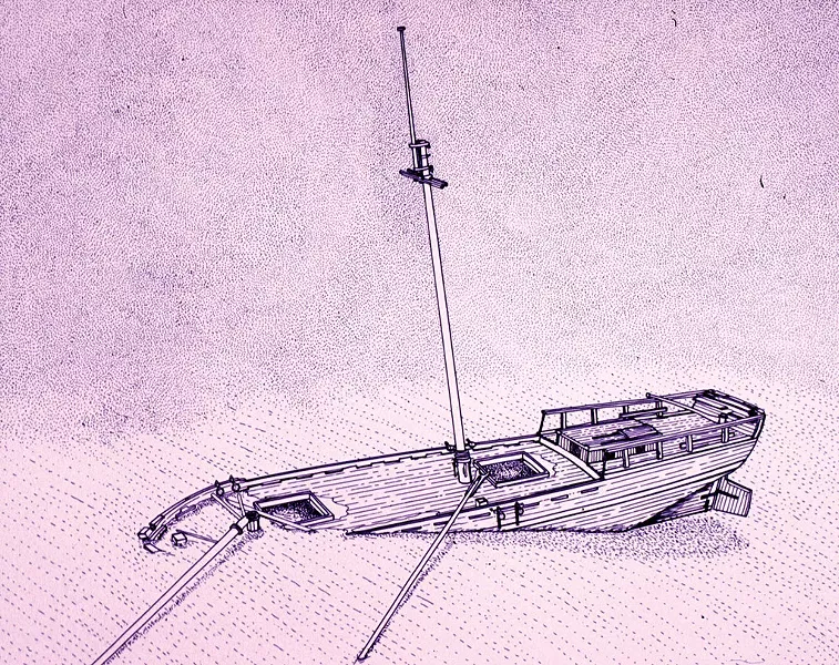 Drawing of the Sarah Ellen at the bottom of Lake Champlain - COURTESY OF KEVIN CRISMAN