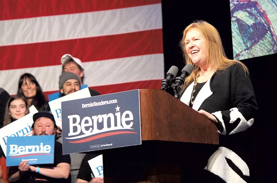 Jane O'Meara Sanders at a rally in Clive - PAUL HEINTZ