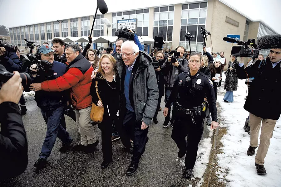 Sen. Bernie Sanders and Jane O'Meara Sanders outside a polling place in Manchester, N.H. - AP PHOTO/MATT ROURKE