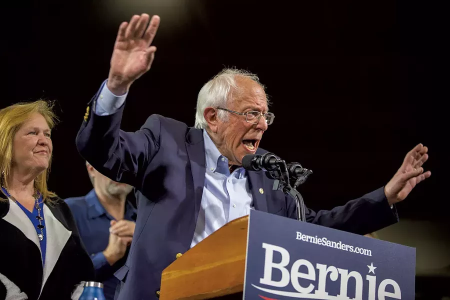 Sen. Bernie Sanders speaking at his Super Tuesday rally in Essex Junction - JAMES BUCK