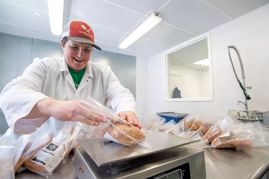 Erika Lynch producing chorizo sausage for Pigasus Meats - JEB WALLACE-BRODEUR