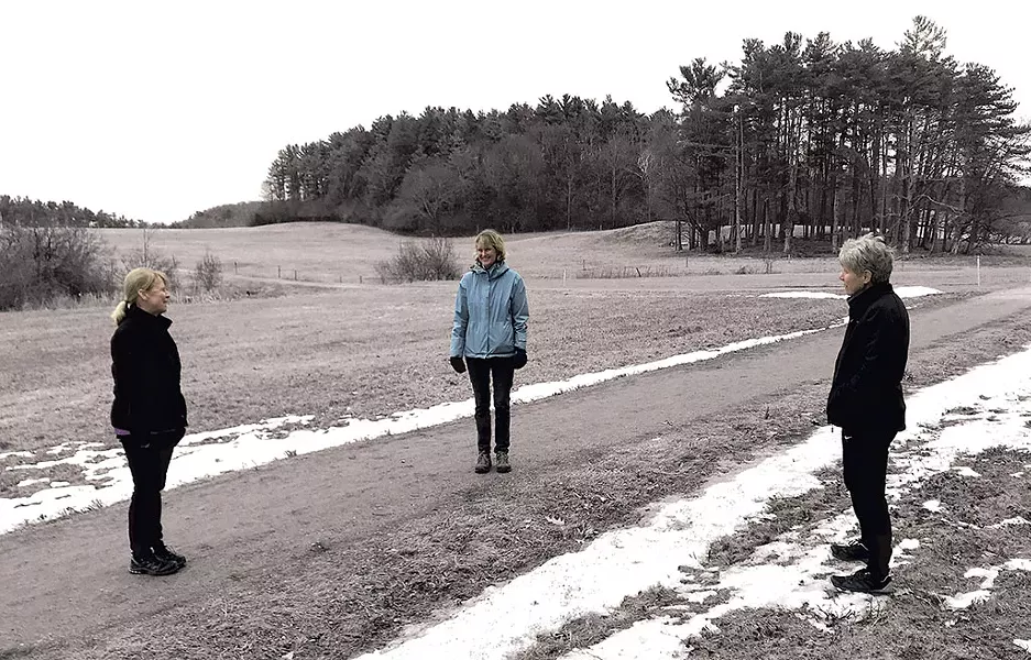 From left: Amy Mellencamp, Maggie Mangham and Patty Wesley at Shelburne Farms - CHELSEA EDGAR
