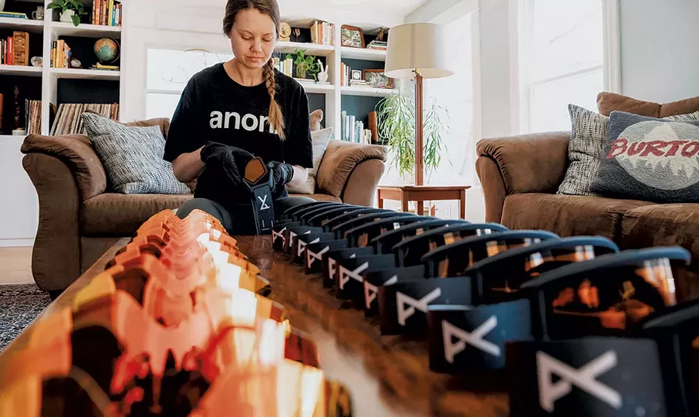 Burton staff are swapping lenses from mirrored to amber on some of the 1,300 Helix goggles Anon donated to Goggles for Docs. The amber tint will be easier to use in a hospital setting, and the Helix model fits over existing eyeglasses. - COURTESY OF BURTON SNOWBOARDS