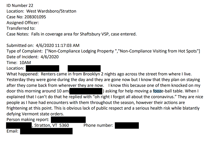 A document obtained by Seven Days from the executive order reporting tool