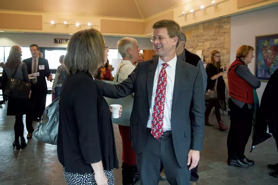 Shap Smith mingling at a meeting - JAMES BUCK