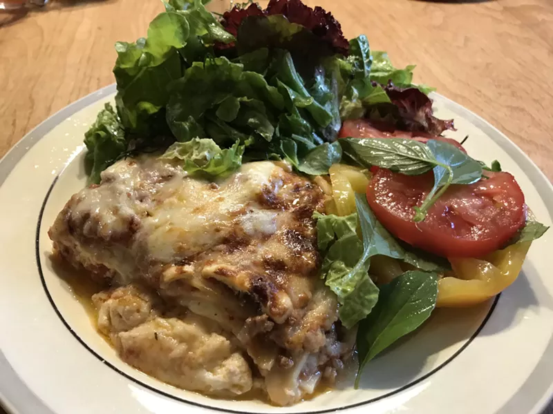 Shelburne Farms lasagna with salad - SALLY POLLAK ©️ SEVEN DAYS