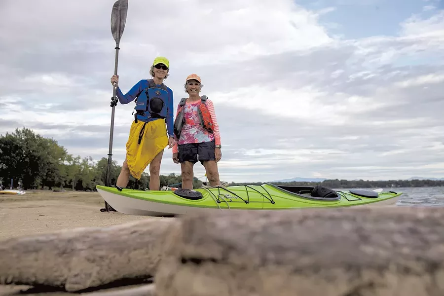 Margaret Holden (left) and Catherine Frank on the shore of Lake Champlain in South Hero - JAMES BUCK
