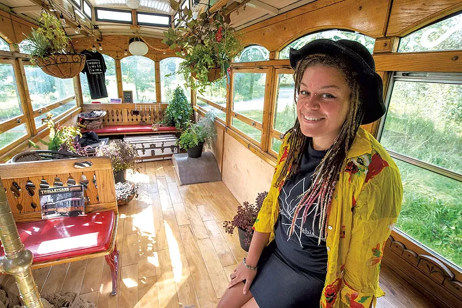 Arantha Farrow in her "Cannaboose" trolley in Hardwick - JEB WALLACE-BRODEUR