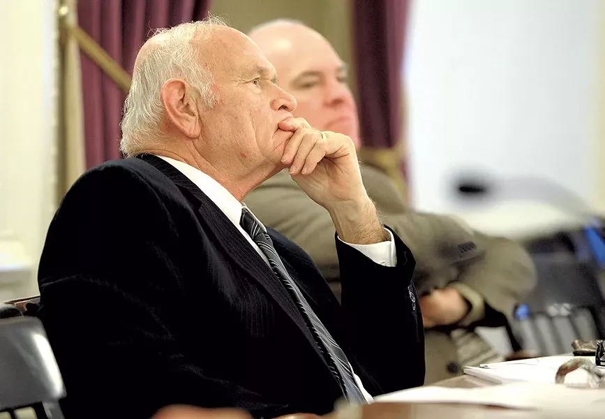 Sen. Dick Sears listening during testimony on marijuana legalization legislation - JEB WALLACE-BRODEUR