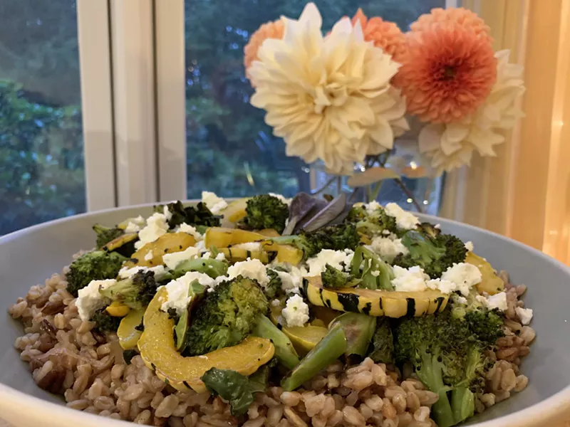 Farro with roasted squash and broccoli and sage-brown butter dressing - MELISSA PASANEN ©️ SEVEN DAYS