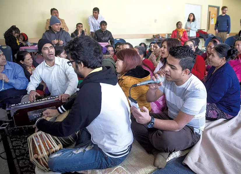 Puru Niroula playing the tabla and Deo Pokhrel singing - JAMES BUCK