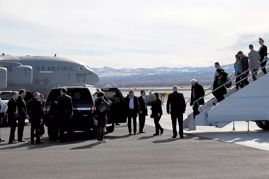Sen. Sanders deplanes in Reno, Nev.