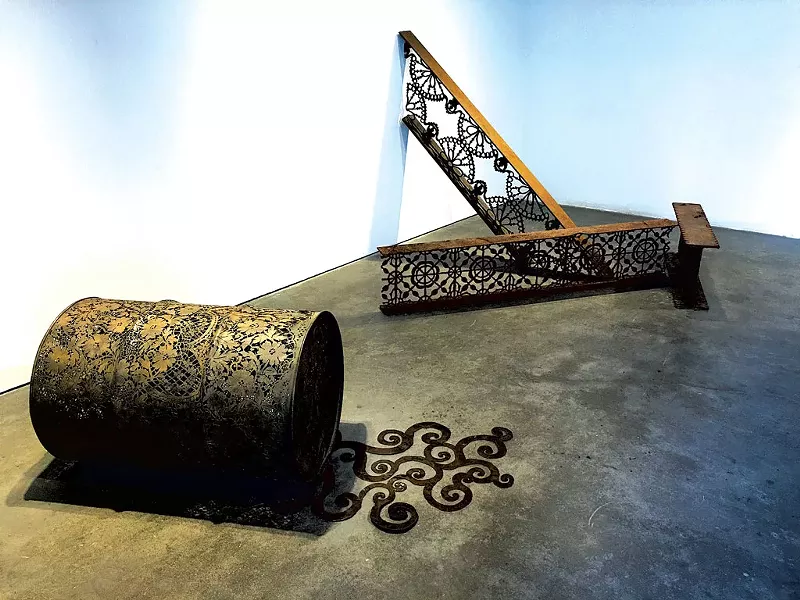 "Sweet Spill" (left) and "Fabricate" - PAMELA POLSTON