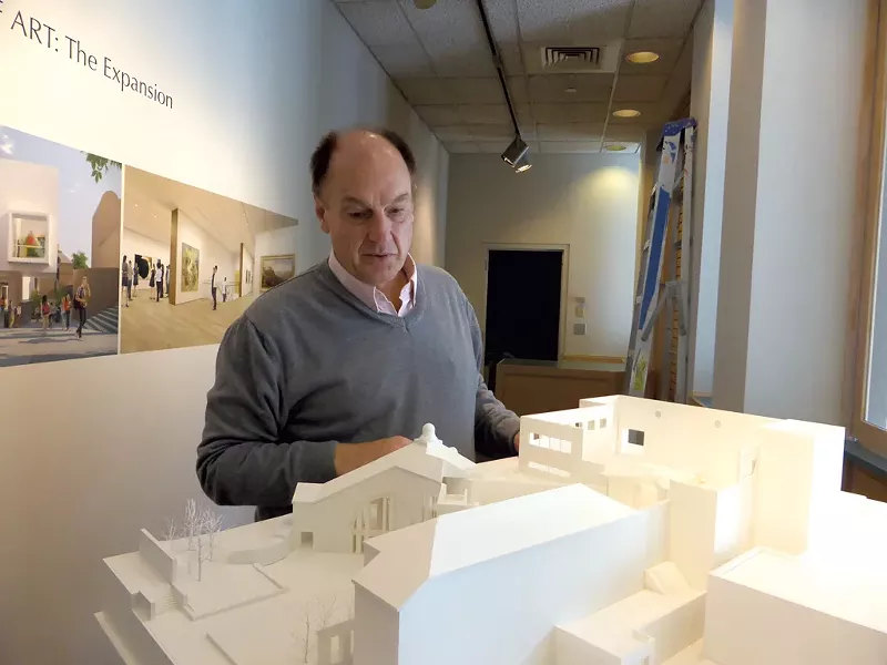 John Stomberg with a model of the Hood Museum renovation - JIM SCHLEY