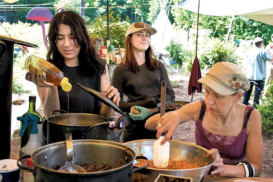 Eloisa, Emily and Pearly Gates cooking - CALEB KENNA
