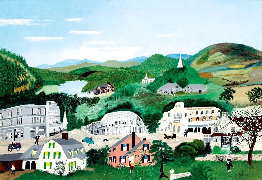 "Bennington, 1945" by Anna Mary Robertson "Grandma" Moses. - COURTESY OF SHELBURNE MUSEUM/BENNINGTON MUSEUM
