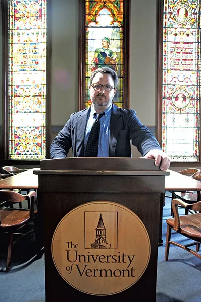 Aaron Kindsvatter in UVM's John Dewey Memorial Lounge - MATTHEW THORSEN