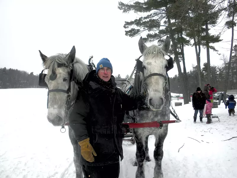 Pat Palmer with two of his Percherons - COURTESY OF MARSHALL WEBB/SHELBURNE FARMS
