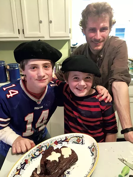 Left to right: Liam and Kyle Buck with Baptiste Delvallé - ELIZABETH SEYLER