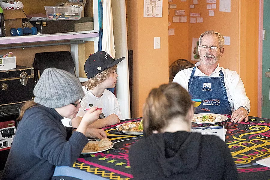 Mark Redmond at Spectrum's Drop-In Center, where he cooks dinner once a month - JAMES BUCK