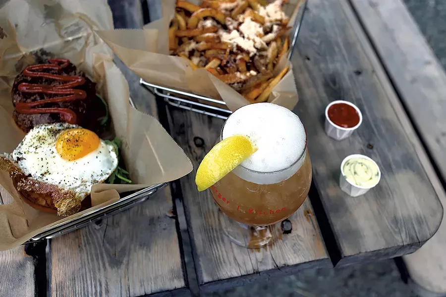 Parmesan truffle fries, Worthy Burger with egg and blue cheese, and the John Daly cocktail - SARAH PRIESTAP
