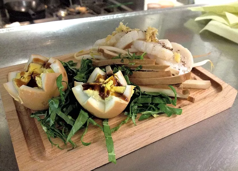 Jasmine tea-infused egg dish from A Single Pebble - COURTESY OF CHIUHO DUVA