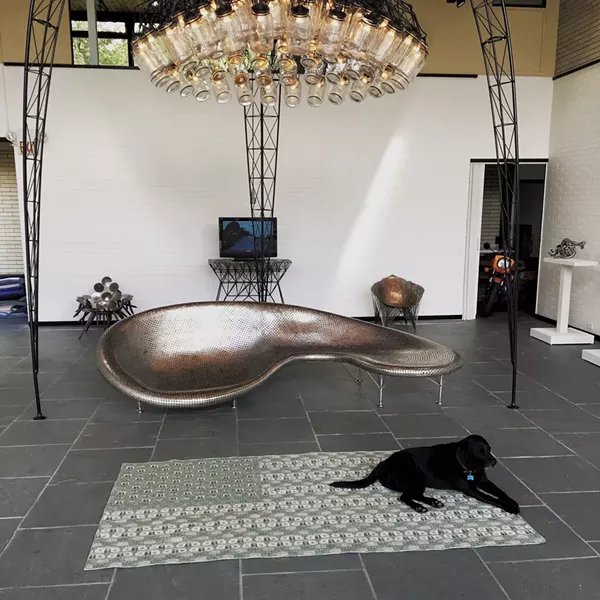 From top: "Big Jardaleer," "Murmuration," and "$100 bill rug" by Johnny Swing - COURTESY OF BUNDY MODERN