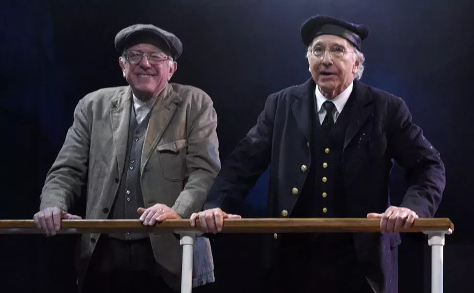 Sen. Bernie Sanders (left) and Larry David on "Saturday Night Live" - SCREENSHOT