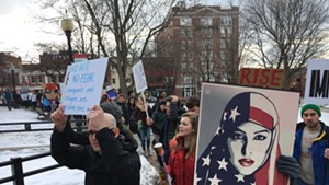 Protesters entering City Hall Park in Burlington