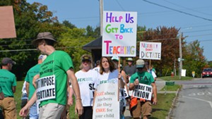 Teachers picketing in front of Burlington High School during the strike back in September