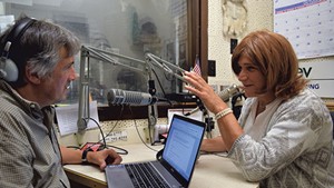 Christine talking to WDEV radio host David Goodman