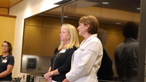 The hospital's chief operating officer Eileen Whalen (center) and Dr. Isabelle Desjardins at Tuesday's press conference