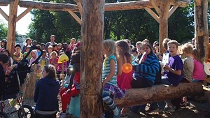 Students in the outdoor classroom at Sustainability Academy.
