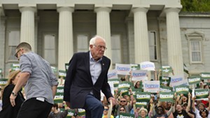 Sen. Bernie Sanders at a Montpelier rally in May