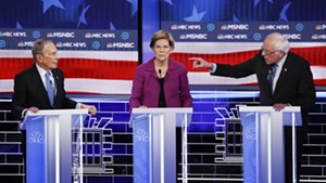 Former mayor Michael Bloomberg, Sen. Elizabeth Warren and Sen. Bernie Sanders debating Wednesday in Las Vegas