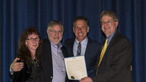 Chard deNiord, new Vermont Poet Laureate, with his wife, Liz, Gov. Peter Shumlin and Vermont Arts Council executive director Alex Aldrich