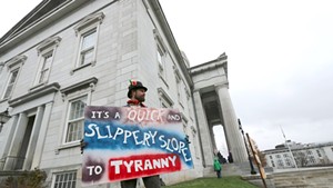 Andy Loughney outside the Statehouse on Monday