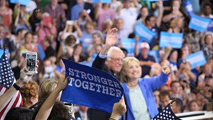 Hillary Clinton and Bernie Sanders campaign together Tuesday morning in Portsmouth, N.H.