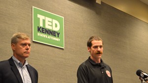 Ted Kenney, left, and Burlington firefighter Kyle Blake