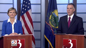 Democrat Sue Minter and Republican Phil Scott face off in a gubernatorial debate Tuesday night.