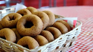 A basket of fresh cider doughnuts at the Cold Hollow Cider Mill in Waterbury Center.