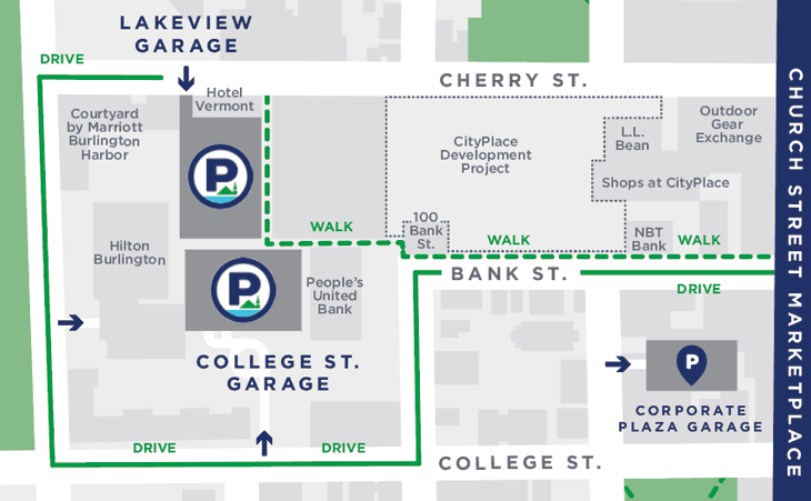 Burlington's Lakeview and College Street garages are just a short walk to downtown shopping.