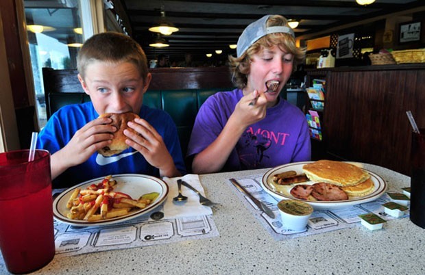 Reed Browning and Aidan Casner enjoy lunch at the Wayside.