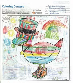 "Rainbow Space Duck" by Bronwyn Withers, age 5, South Burlington