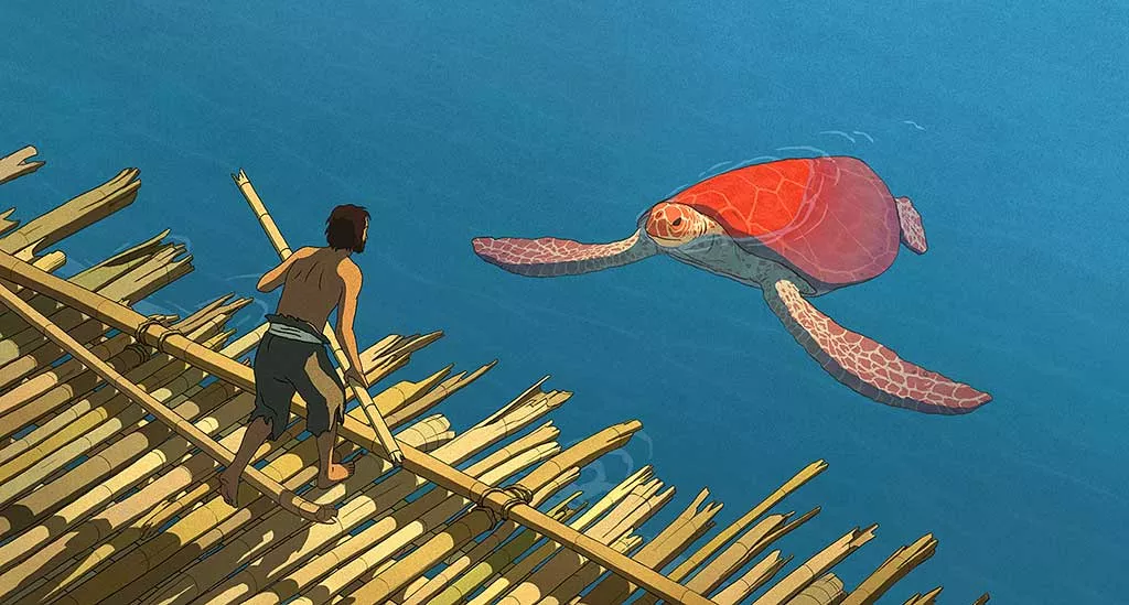 SHELL SHOCK A castaway has unexpected company in Dudok de Wit’s exquisitely rendered fable. - ©STUDIO GHIBLI - WILD BUNCH - WHY NOT PRODUCTIONS- ARTE FRANCE CINEMA- CN4 PRODUCTIONS - BELVISION