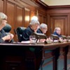 Vermont Supreme Court justices during oral arguments Wednesday