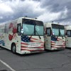 Franklin Graham's tour buses at Perkins Pier on Monday